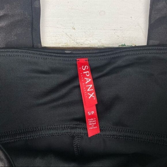 SPANX Faux Leather Shimmer Black Camo Leggings S - Picture 6 of 6